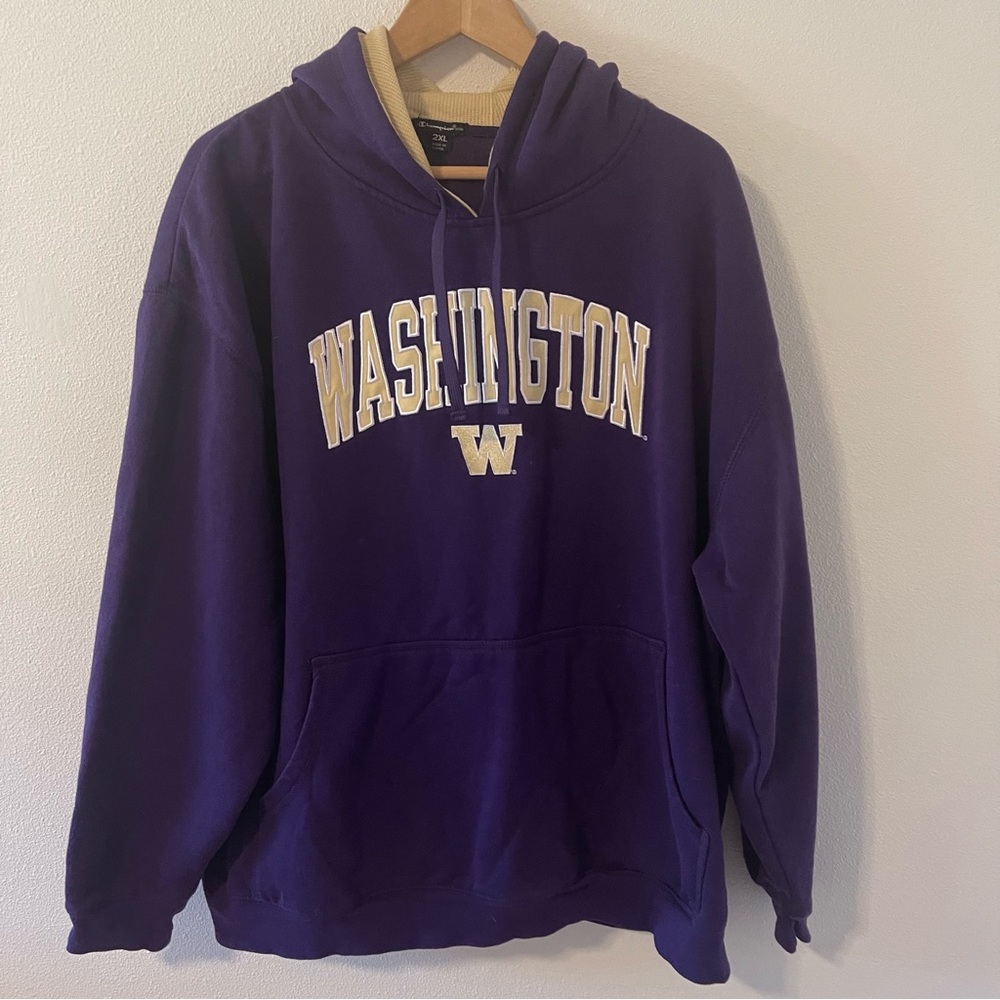 University of Washington Champion Purple Hoodie Gold Embroidered Spellout-2XL